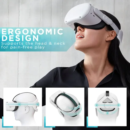Vista 4 de Group Vertical VR Head Strap - Adjustable Straps Compatible with Oculus Quest 2-2-Point System with Dial Knob, Comfortable & Soft Padded Head Rest