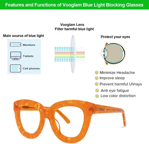 Vista 5 de VOOGLAM Gafas cuadradas con bloqueo de luz azul para mujer, anti fatiga ocular UV Jerrie