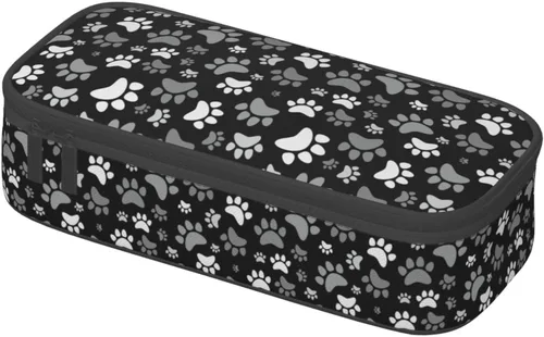 Vista 8 de Perinsto Estuche de lápices de patas de animales de perro blanco y negro de gran capacidad, caja de papelería con múltiples compartimentos, soporte