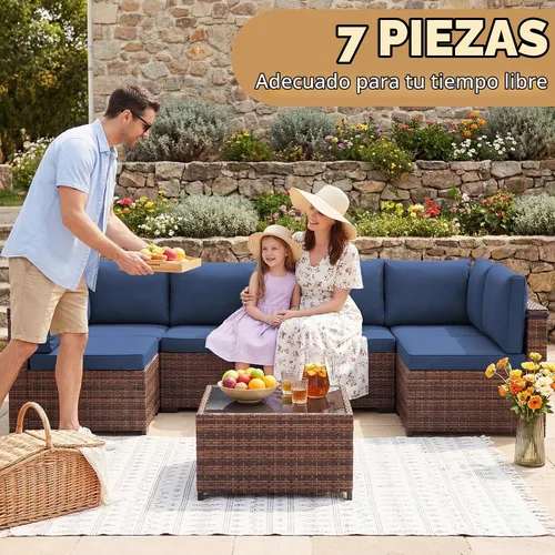 Vista 7 de LHBcraft Juego de muebles de patio al aire libre, 7 piezas seccionales para Azul marino