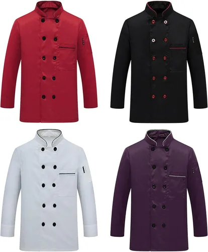 Vista 6 de Chaqueta de chef unisex, color de contraste, ropa de cocina, abrigo de chef de manga larga, uniforme de chef para trabajo