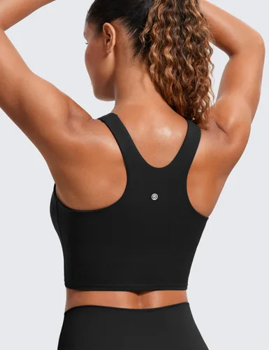 Vista 2 de CRZ YOGA Butterluxe - Brasier deportivo largo con espalda cruzada para mujer, cuello alto, acolchado, camiseta corta sin mangas con almohadillas