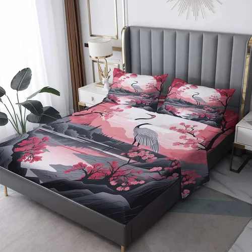 Vista 8 de Juego de sábanas tamaño individual – Juego de sábanas con estampado floral de pájaros, sábanas y fundas de almohada, microfibra suave y bolsillo