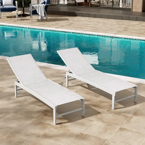 Vista 14 de Crestlive Products Sillas de salón exteriores, Sillas de aluminio para piscina, Tumbona reclinable ajustable de cinco posiciones para bronceado Beige