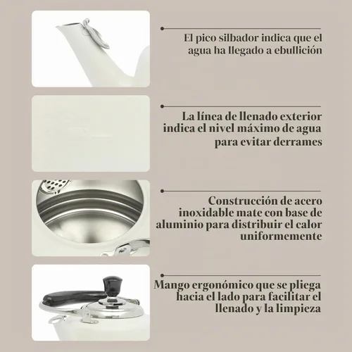 Vista 4 de Martha Stewart Kingstree - Tetera grande de acero inoxidable de calibre pesado de 2 cuartos de galón, lino blanco exterior