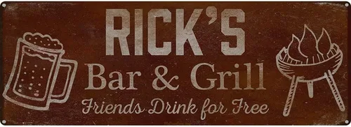 Vista 107 de Adam's Bar and Grill Friends Drink for Free, cartel de aluminio de 5.75 x 15.5 pulgadas, accesorios personalizados para bar y decoración de pared