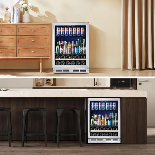 Vista 7 de Refrigerador de bebidas y vino de 24 pulgadas integrado o independiente, capacidad para 120 latas y 16 botellas, enfriador de vino