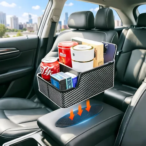 Vista 6 de Organizador de Asiento de Automóvil con Portavasos, Caja de Almacenamiento Extra para Reposabrazos de Automóvil, Organizador de Joroba del Piso