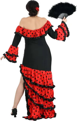 Vista 7 de Disfraz de Senorita española para mujer, vestido de bailarina española rojo y negro, vestido de celebración de España, traje de Halloween