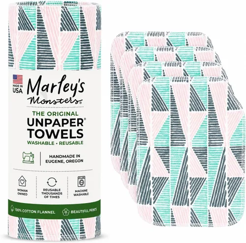 Vista 23 de Marley's Monsters Toallas sin papel - rollo de 12 unidades, toallas de papel reutilizables sin papel, de algodón, libres de árboles