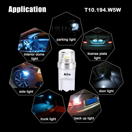 Vista 2 de Alla Lighting Mini bombillas LED T10 168/194 avanzadas de 12 V, licencia, interior, mapa, cúpula, carga de maletero, luces de paso W5W 2825 175 158