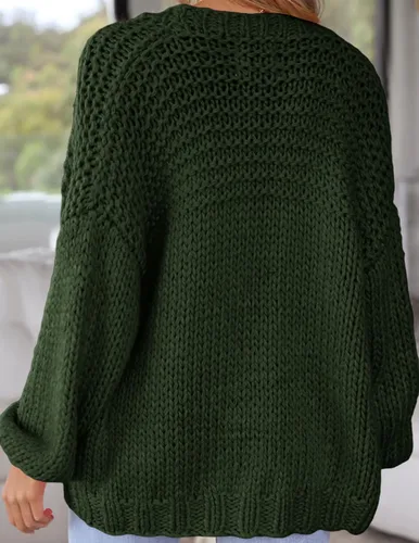 Vista 3 de Cárdigan de punto suave con bolsillos para mujer, manga larga, casual, de punto, frente abierto, suéteres ligeros