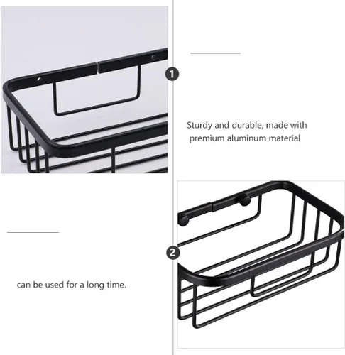 Vista 9 de Ventosa ducha baño pared estante de acero inoxidable cesta rectangular para champú grande ducha gel Tiolet soporte de papel negro