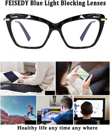 Vista 4 de FEISEDY Gafas de cristal con montura de ojo de gato con bloqueo de luz azul para computadora B2500