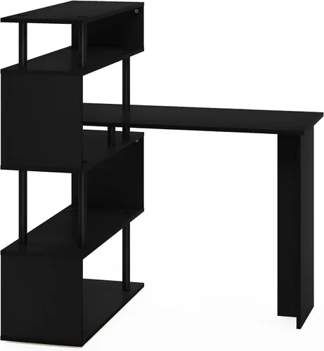 Vista 8 de Furinno Escritorio clásico, escritorio para juegos en forma de L de 40 pulgadas de ancho, escritorio para computadora, escritorio con estantes
