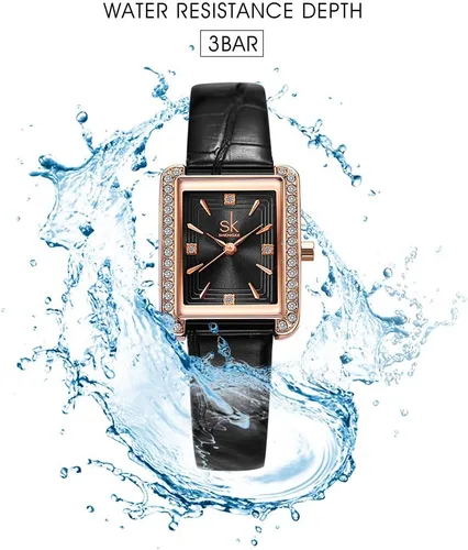 Vista 5 de SHENGKE Reloj rectangular para mujer con bisel decorado de cristal, reloj de pulsera cuadrado con forma de tanque clásico con esfera transparente