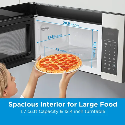 Vista 5 de Midea MOR17BSA-SS 1.7 pies cúbicos Horno de microondas para instalar sobre la estufa con panel táctil inteligente, menú de cocina automática, 1000