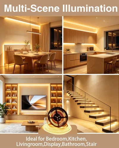 Vista 6 de VST - Tira de luces LED de 12 V, 2835 cortables, conectables, 120 LEDs/m Flexible & Dimmable LED Tape Light for Indoor Under Cabinet Bedroom
