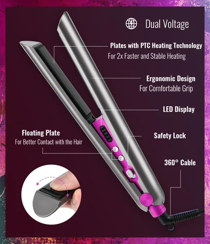 Vista 14 de PRITECH Plancha de pelo de cerámica (TA-2340), 1 pulgada, alisador de pelo