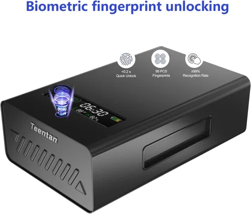 Vista 6 de Caja fuerte para pistola deslizante para mesita de noche, cajón seguro para pistolas, huellas dactilares biométricas, teclado y llave, pantalla LCD