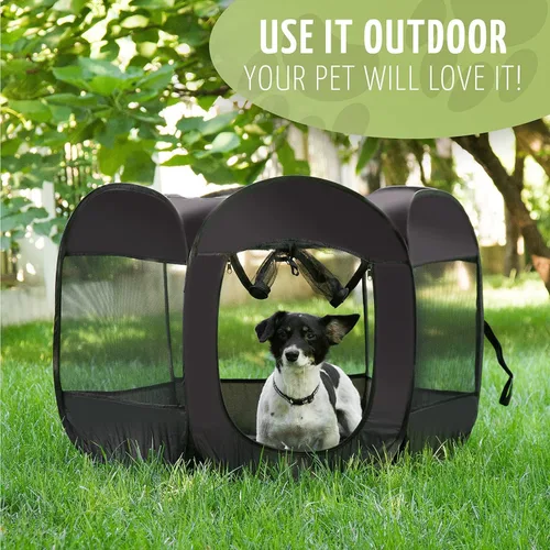 Vista 6 de ZONETECH Tienda de campaña portátil plegable para mascotas, tamaño mediano, de alta calidad, para interiores y exteriores, malla al aire libre