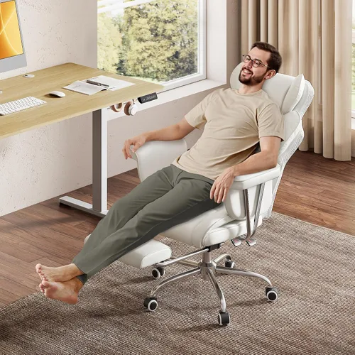 Vista 2 de DEVAISE Silla ejecutiva ergonómica de cuero para oficina en casa con reposapiés, cómoda silla de escritorio reclinable grande y alta con soporte