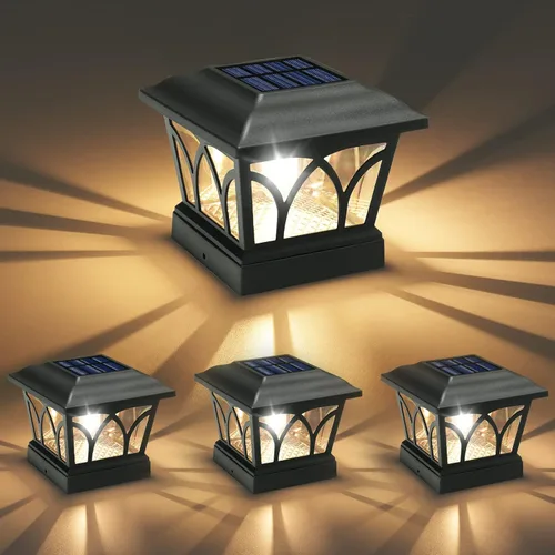 Vista 11 de VOLISUN Paquete de 4 luces solares para postes para exteriores, con bombillas LED Edison, 2 ajustes de brillo, luces para poste de valla alimentadas