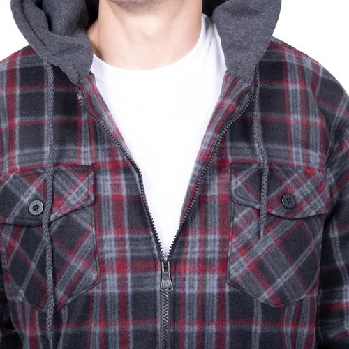Vista 4 de Visive Chaqueta Sherpa de franela forrada para hombre, forro polar grueso, con cremallera, sudaderas grandes y altas, acolchadas a cuadros