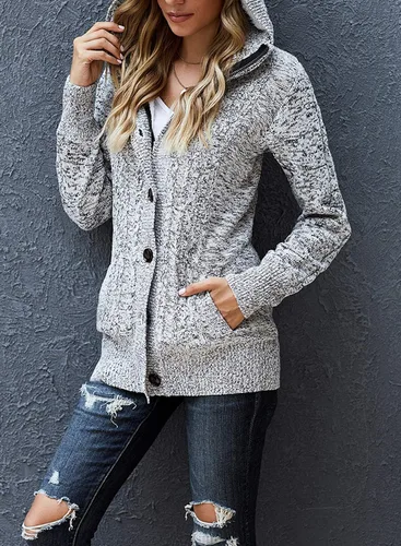 Vista 3 de Sidefeel - Cárdigan con capucha para mujer, abrigo tejido de punto trenzado con botones