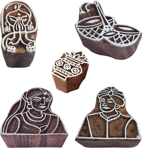 Vista 6 de Royal Kraft Sellos de impresión de madera de elefante (juego de 5) - DIY Henna tela textil papel arcilla cerámica bloques Htag2201