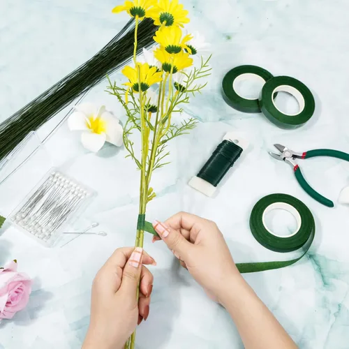 Vista 7 de PAXCOO Kit de arreglos florales con cinta verde y alambre, pasador de flor de Boutonniere, cortador de alambre para suministros de fabricación