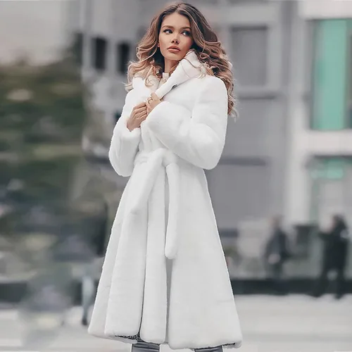 Vista 2 de WSHEMV Chaquetas largas para mujer, abrigo corto de imitación para mujer, abrigo cálido y peludo, abrigo de invierno