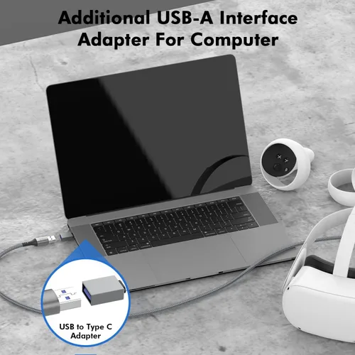 Vista 4 de AMVR Cable de enlace de 16 pies compatible con Oculus Quest 2 cable de carga para Oculus Quest 2 con 1 adaptador USB tipo C cable USB 30 tipo C