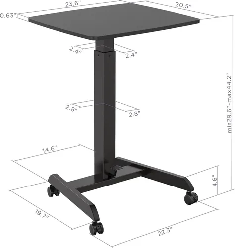 Vista 2 de Kantek Carrito móvil para laptop, altura ajustable (29-49 pulgadas), estación de trabajo para computadora portátil rodante 23.6 x 20.5 pulgadas