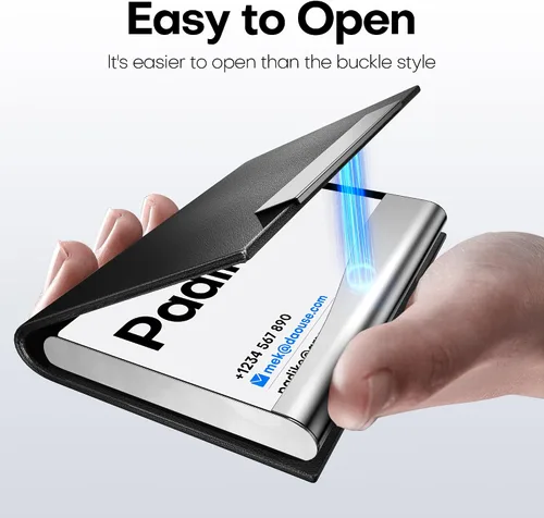 Vista 4 de Padike - Tarjetero profesional de cuero PU y acero inoxidable multitarjeta para hombres y mujeres. Estuche para tarjetas de crédito, carné de Negro
