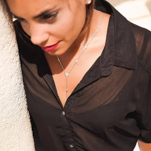 Vista 3 de espere Collar con forma de estrella en forma de Y chapado en oro rosa de 14 quilates y oro blanco