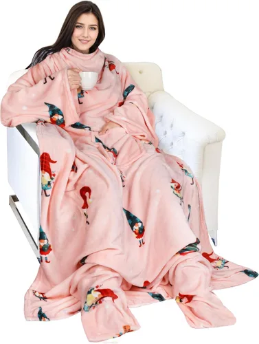 Vista 37 de Catalonia - Manta de vestir de vellón con mangas y compartimientos para los pies, para mujeres y hombres, manta de microfelpa cómoda y envolvente