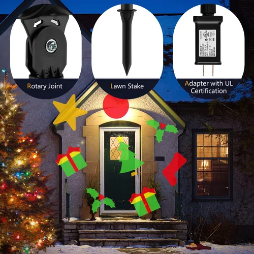 Vista 6 de S AFSTAR Proyector de luz de Navidad, iluminación LED decorativa impermeable al aire libre con patrón de regalo de Navidad, luz de proyecto