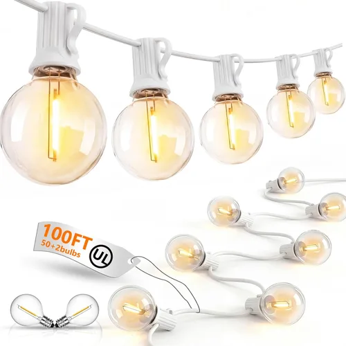 Vista 26 de Guirnalda de luces LED para exteriores, G40, de 25 pies, impermeable, con 27 bombillas inastillables, luces colgantes de decoración de Navidad al