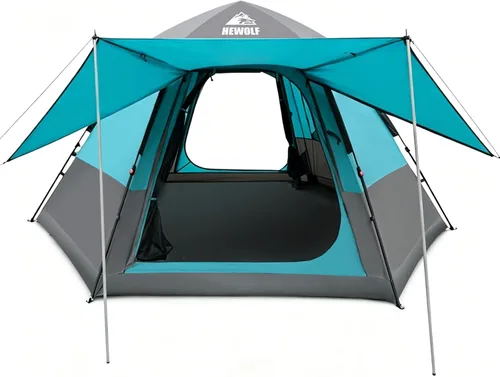 Vista 8 de Hewolf Tiendas de campaña para 3-4 personas para camping, tienda instantánea impermeable fácil de desplegar que se instala en 60 segundos