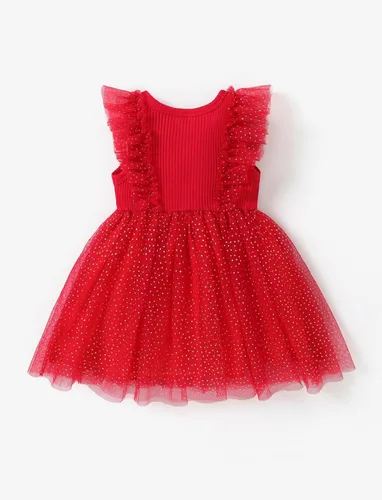 Vista 2 de PATPAT Vestido de tutú sin mangas de algodón para niña, vestido de encaje con volantes de malla