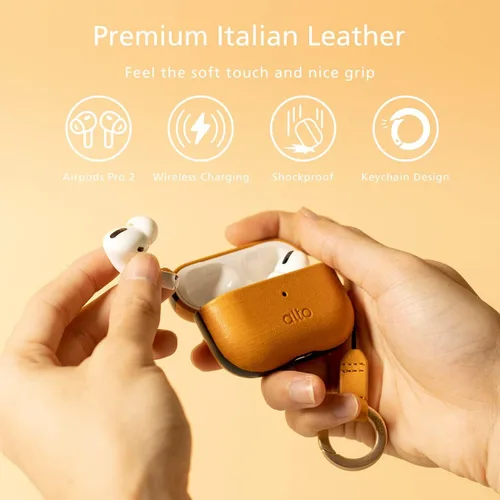 Vista 2 de alto Funda de Cuero Italiano Compatible con AirPods Pro 2ª Generación 2022 Mujeres Hombres Carcasa Rígida Protectora Soporta Carga Inalámbrica LED