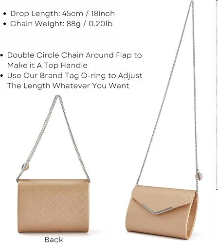 Vista 8 de Ava&Lina Bolso de mano para mujer, bolso de mano acolchado plateado, bandolera acolchada con cadena ajustable