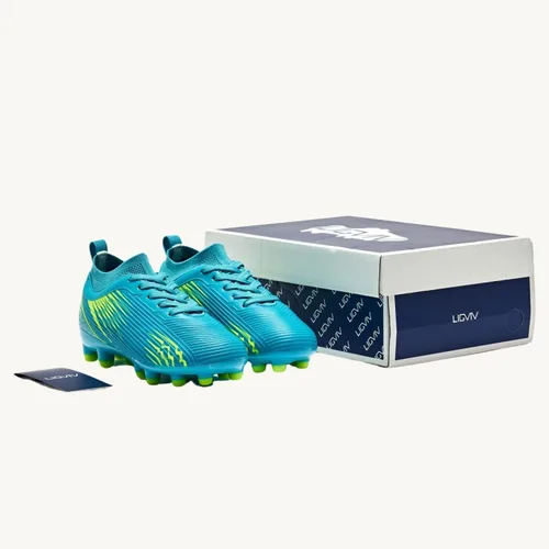 Vista 7 de LIGVIV Boys Girls Soccer Cleats - Kids Dynamic Collar Football Shoes - Firm Ground Outdoor Green Blue