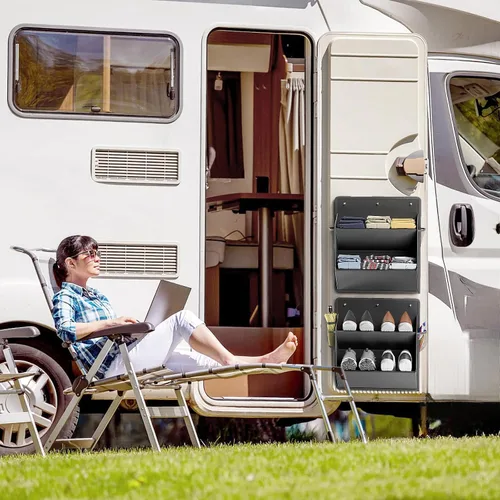 Vista 6 de Paquete de 2 Organizadores de Zapatos para RV con Cinta Adhesiva, Zapatero Colgante para Puerta, Organizador de Zapatos para Colgar en la Pared