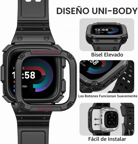 Vista 3 de FINTIE - Correa con funda compatible con Fitbit Versa 4/3/2/1/Lite y Sense 2 1 Negro