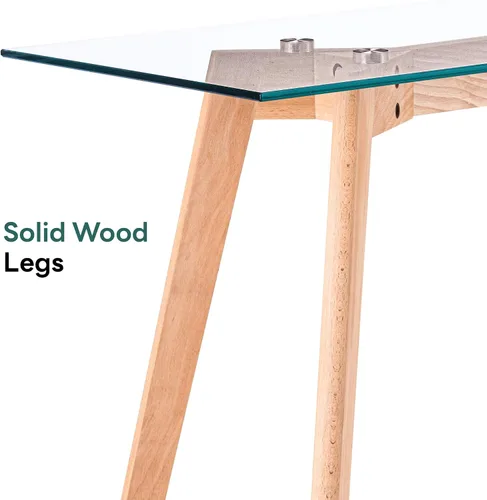 Vista 9 de ivinta TAM-WT - Escritorio de oficina de vidrio, escritorio rectangular de computadora de 43 pulgadas con patas de madera maciza, mesa de comedor