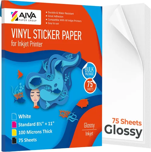 Vista 13 de Papel adhesivo de vinilo para imprimir - Papel impermeable para calcomanías para impresora de inyección de tinta - 30 hojas autoadhesivas - Blanco