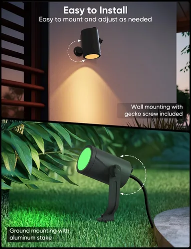 Vista 8 de APPECK Foco inteligente para exteriores de 600 lm, RGBCW+IC luces de paisaje que cambian de color, paquete de 2 unidades, iluminación de paisaje