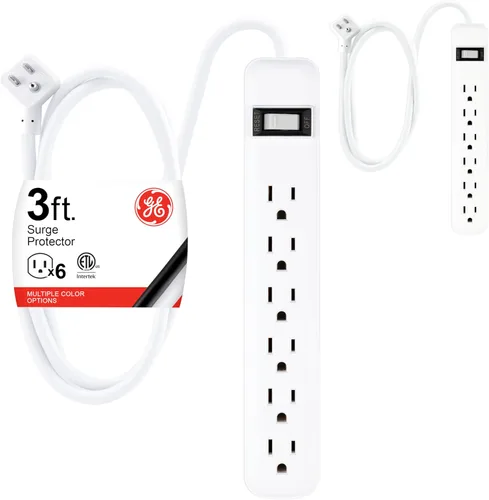Vista 7 de GE - Barra multicontacto color blanco, 6 enchufes de protección contra sobretensiones, cable de extensión de 2.4 m, tira de alimentación, 800